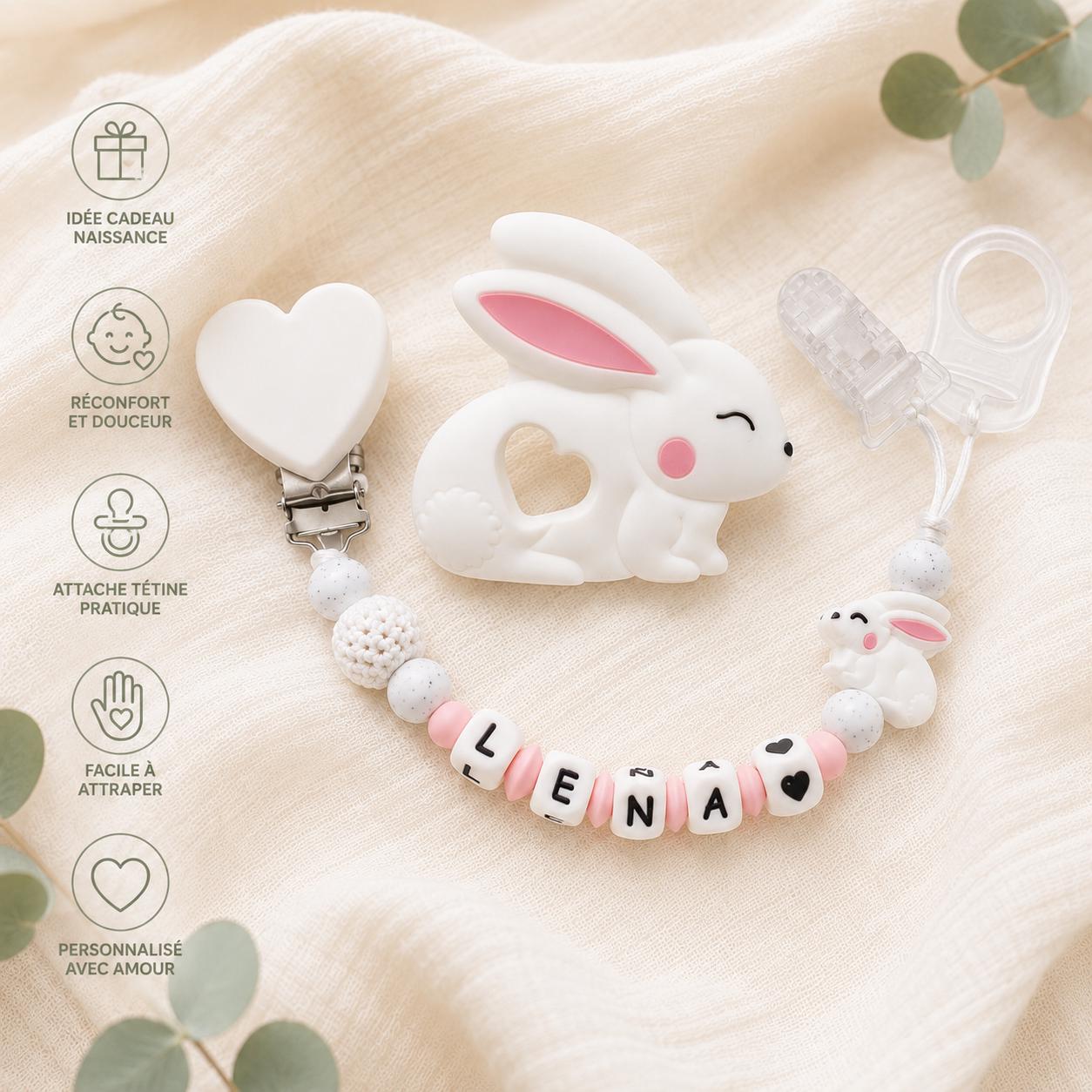 Attache sucette personnalisée lapin – silicone – vue 5