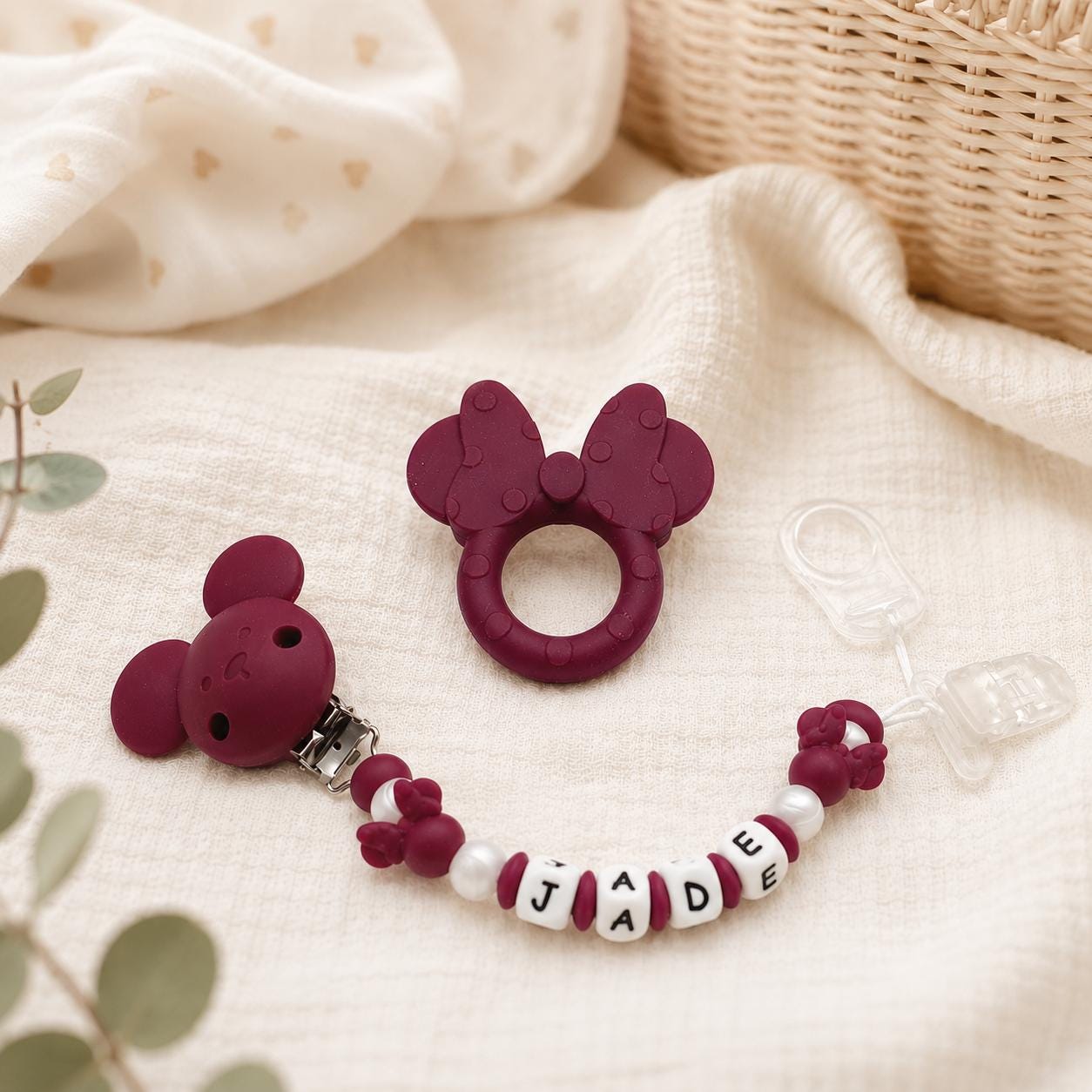 Attache sucette personnalisée Minnie – silicone – vue 8