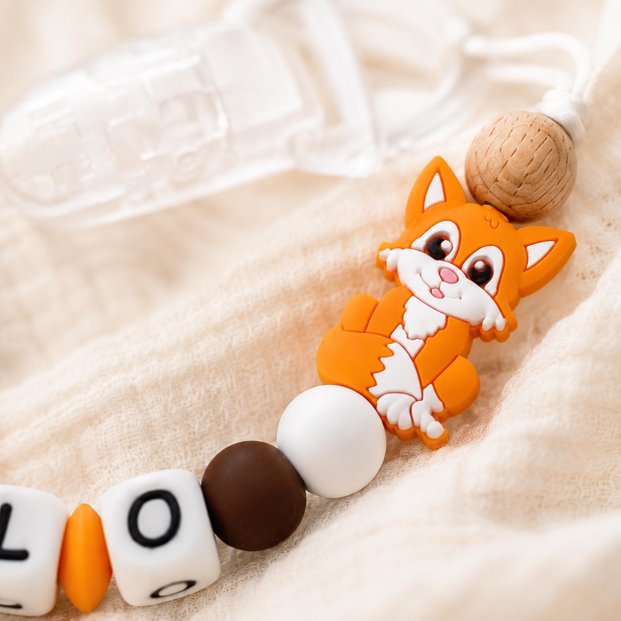 Attache sucette personnalisée chat gris ou orange – silicone – vue 3