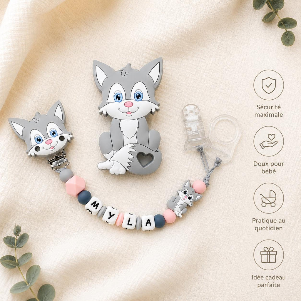 Attache sucette personnalisée chat gris ou orange – silicone – vue 8