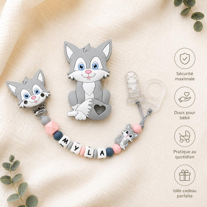 Attache sucette personnalisée chat gris ou orange – silicone – vue 8