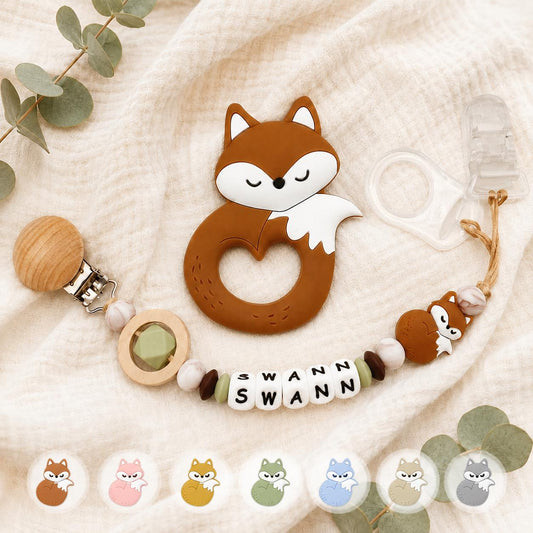 Attache sucette personnalisée renard multicolore – silicone – photo principale