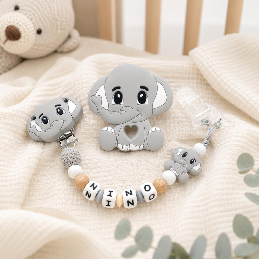 Attache sucette personnalisée éléphant pastel – silicone – vue 3