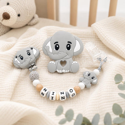 Attache sucette personnalisée éléphant pastel – silicone – vue 3