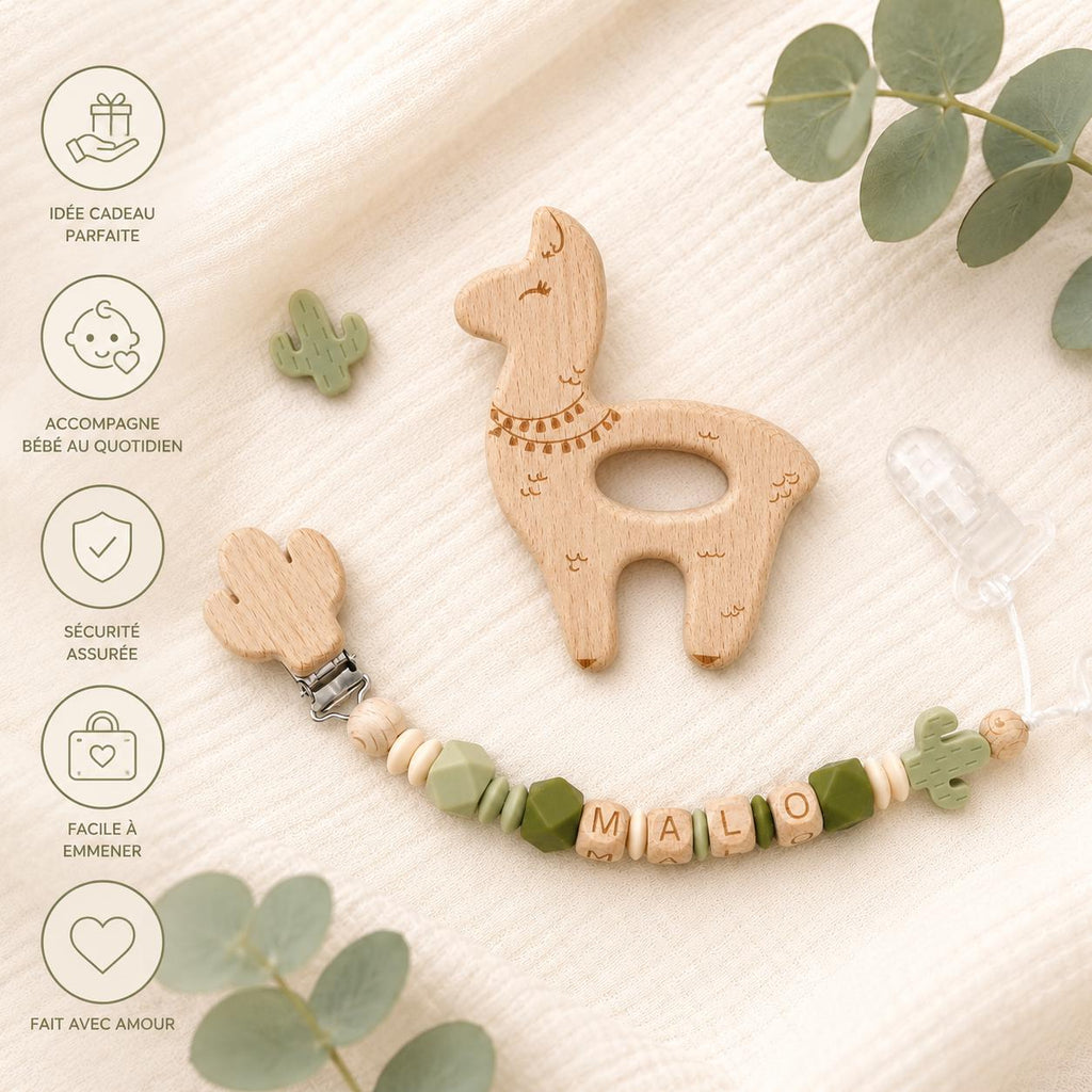 Attache sucette personnalisée cactus – silicone et bois – vue 5
