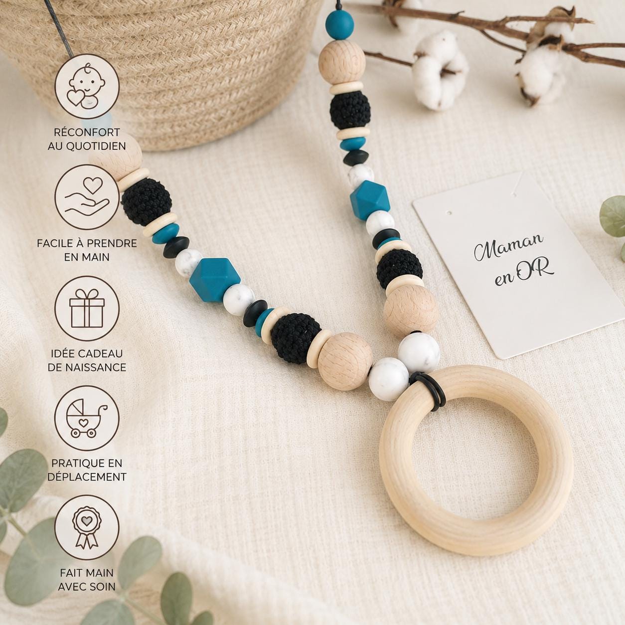 Collier d’allaitement Aria – silicone et bois – vue 4