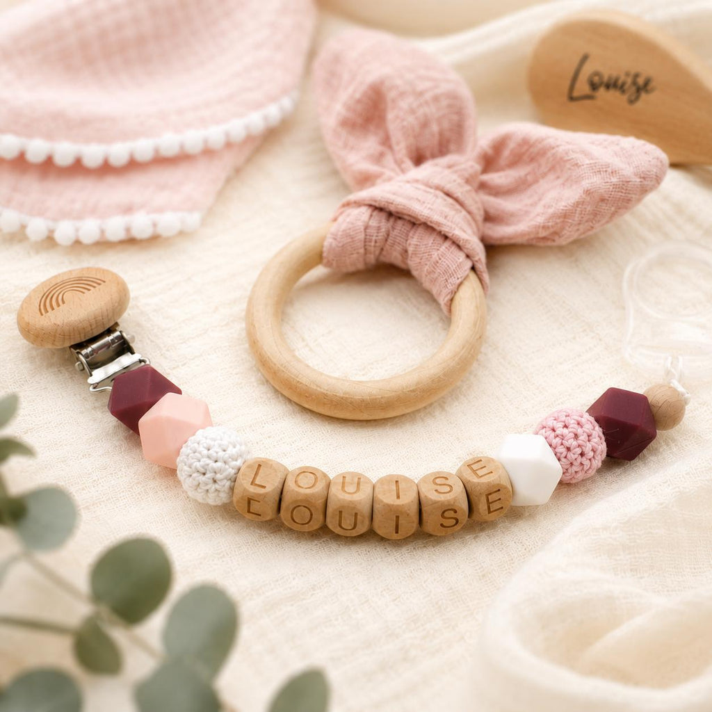 Coffret naissance lapin rose personnalisé – 5 pièces – vue 2
