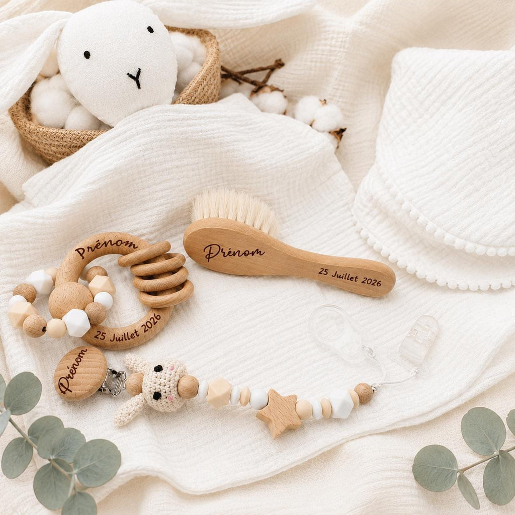 Coffret naissance personnalisé lapin – 5 pièces avec doudou – vue 2