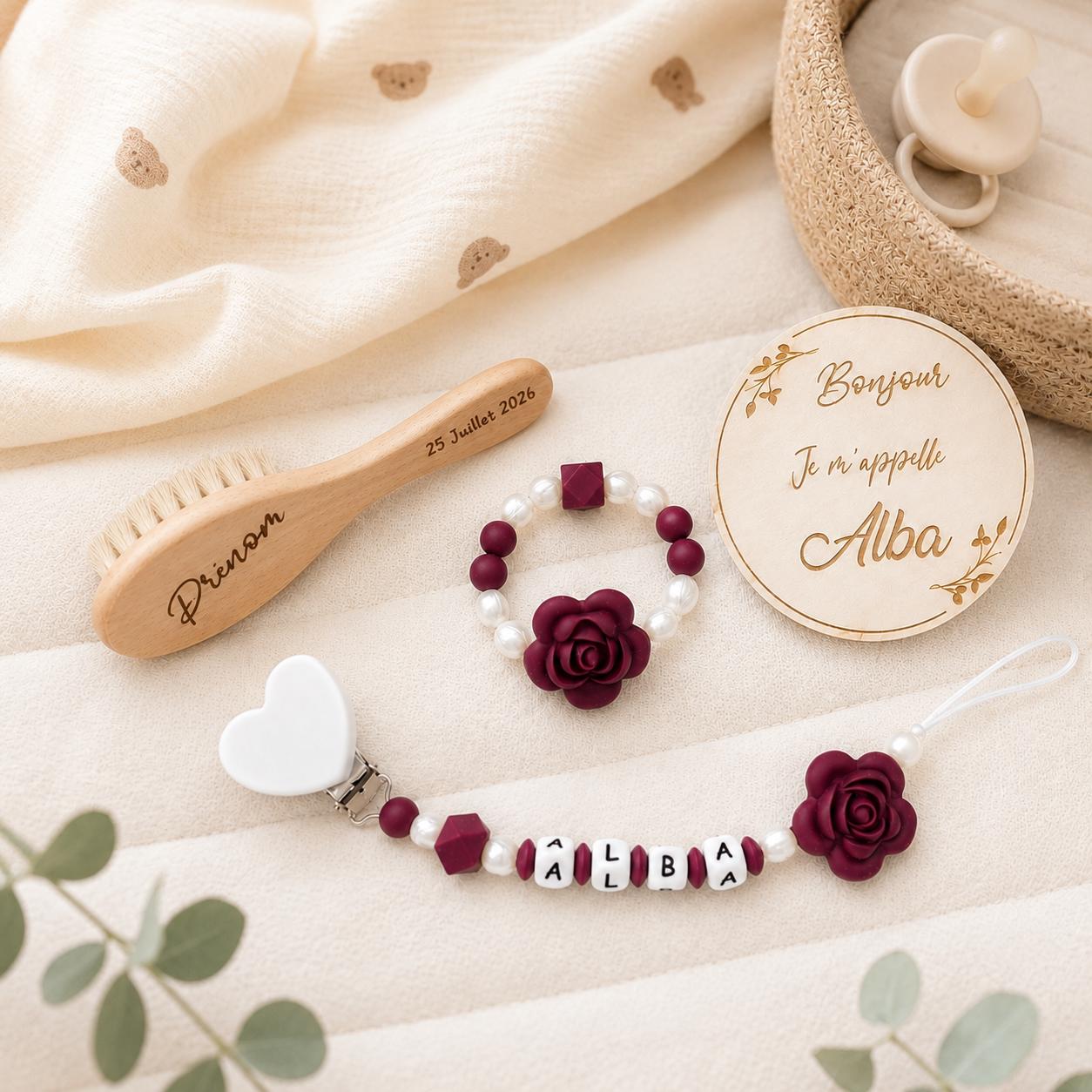 Coffret naissance personnalisé fleur – 5 pièces – vue 3