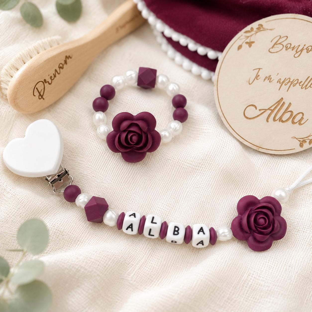 Coffret naissance personnalisé fleur – 5 pièces – vue 2