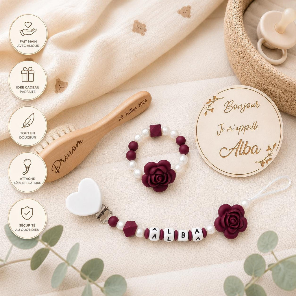 Coffret naissance personnalisé fleur – 5 pièces – vue 5