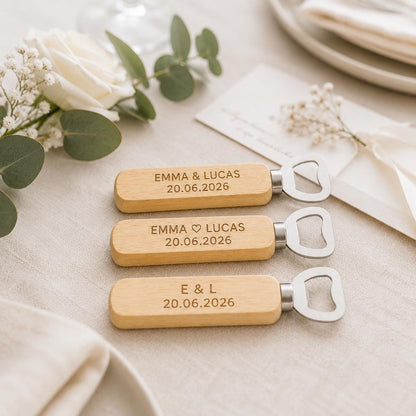 Décapsuleur mariage personnalisé en bois – cadeau invité – vue 3