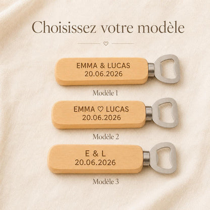 Décapsuleur mariage personnalisé en bois – cadeau invité – vue 5