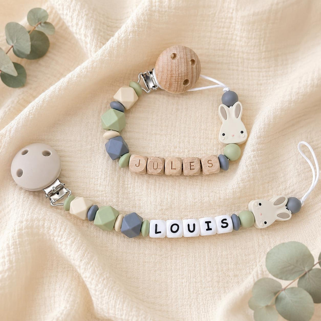 Attache sucette personnalisée lapin doux – silicone – photo principale
