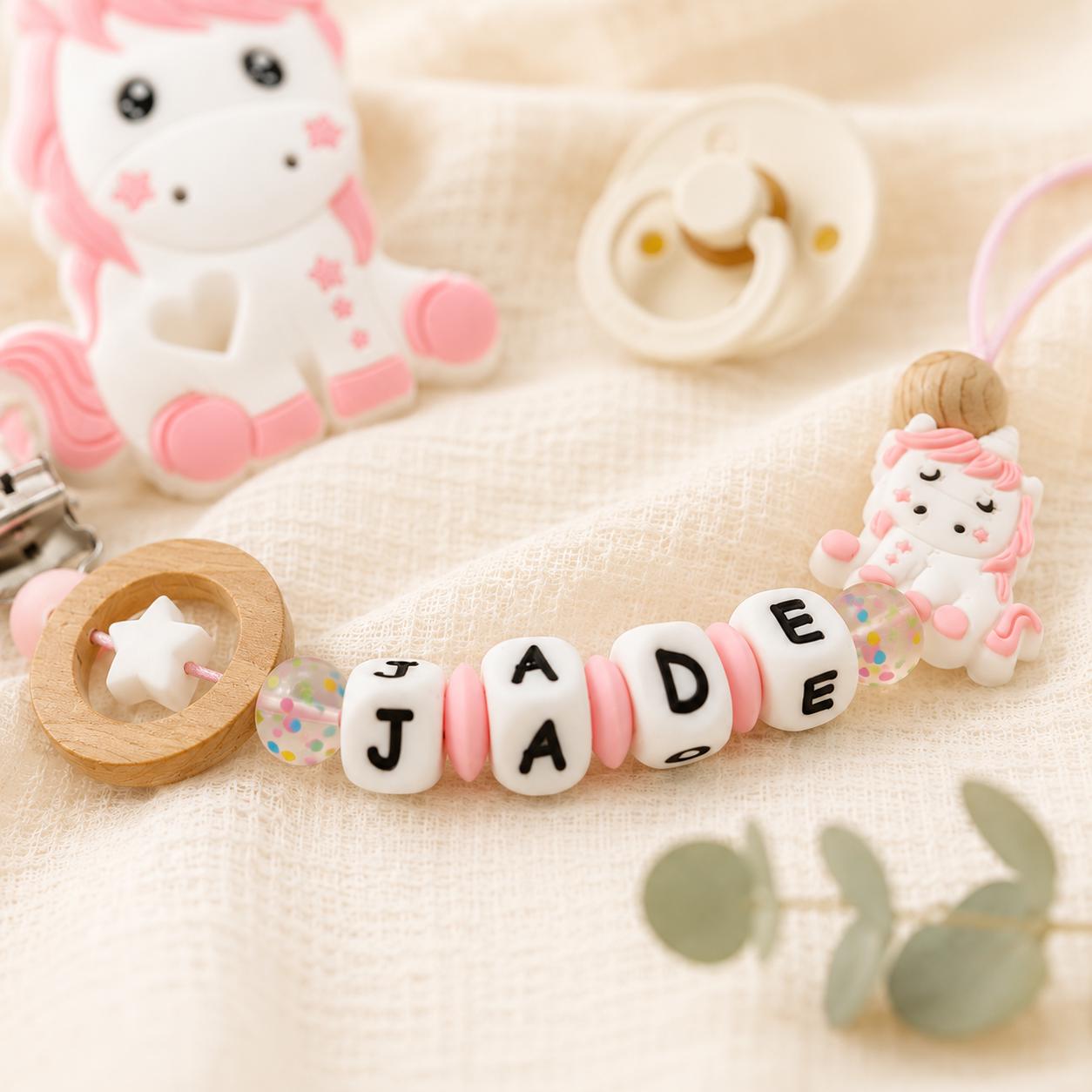 Attache sucette personnalisée licorne pastel – silicone – vue 2