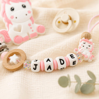 Attache sucette personnalisée licorne pastel – silicone – vue 2