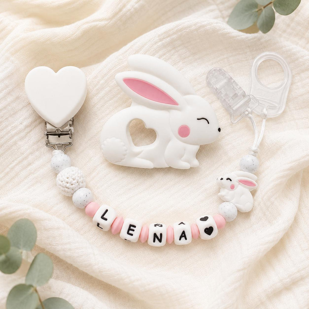 Attache sucette personnalisée lapin – silicone – photo principale