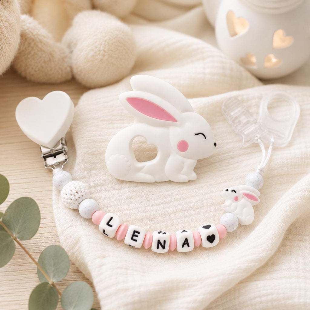 Attache sucette personnalisée lapin – silicone – vue 4