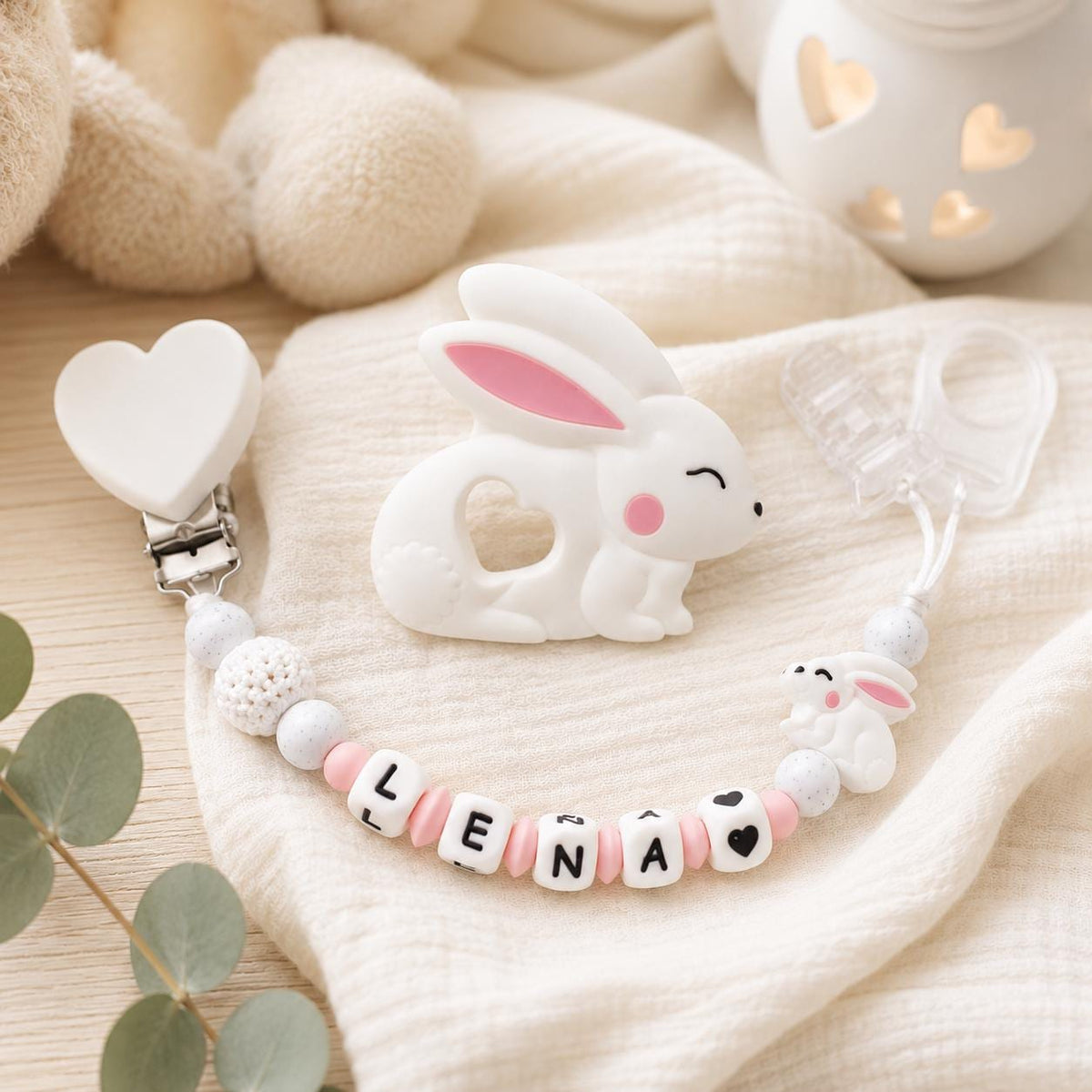 Attache sucette personnalisée lapin – silicone – vue 4