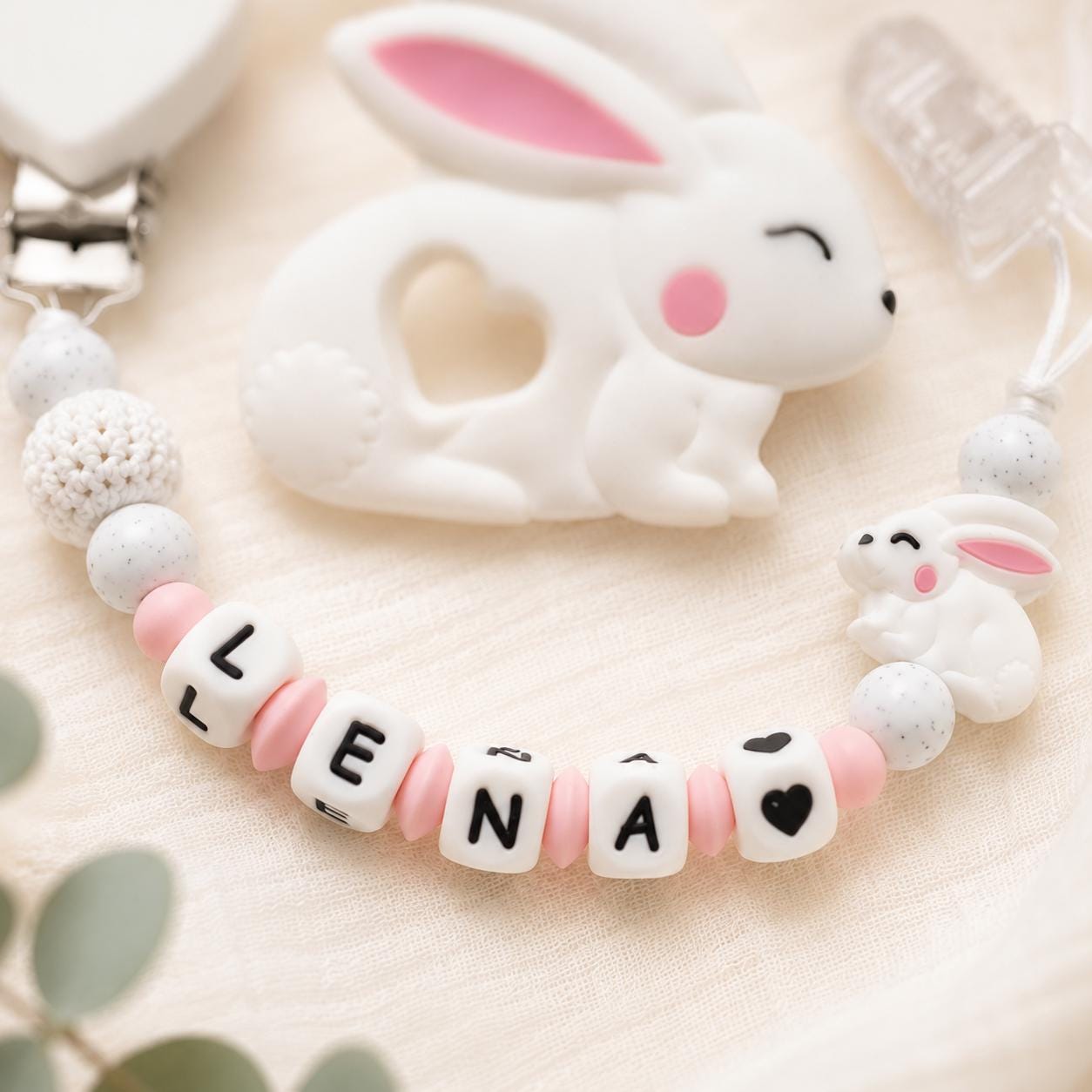 Attache sucette personnalisée lapin – silicone – vue 2