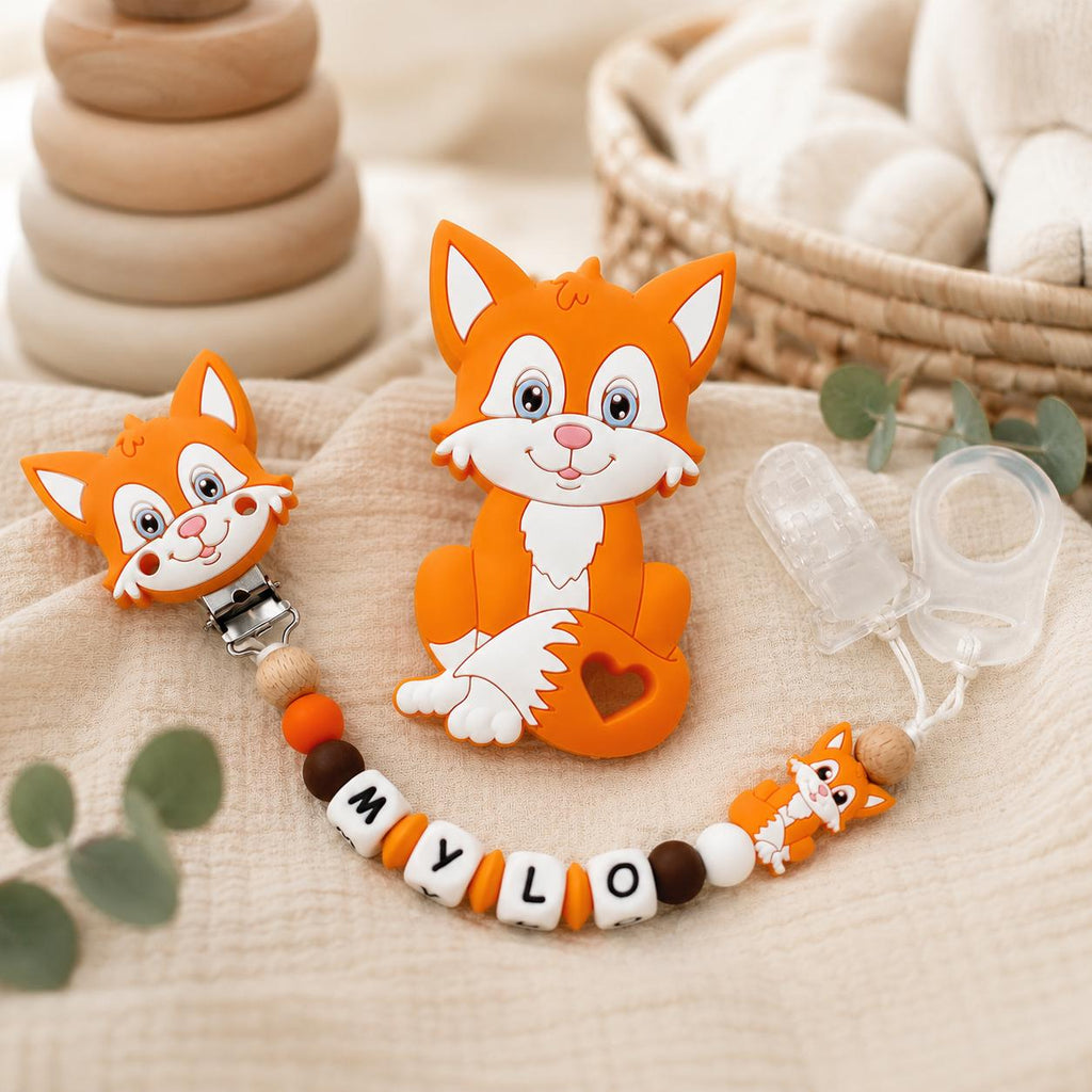 Attache sucette personnalisée chat gris ou orange – silicone – vue 6