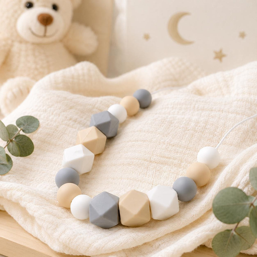 Collier d’allaitement Léa – gris, blanc et pêche – vue 6