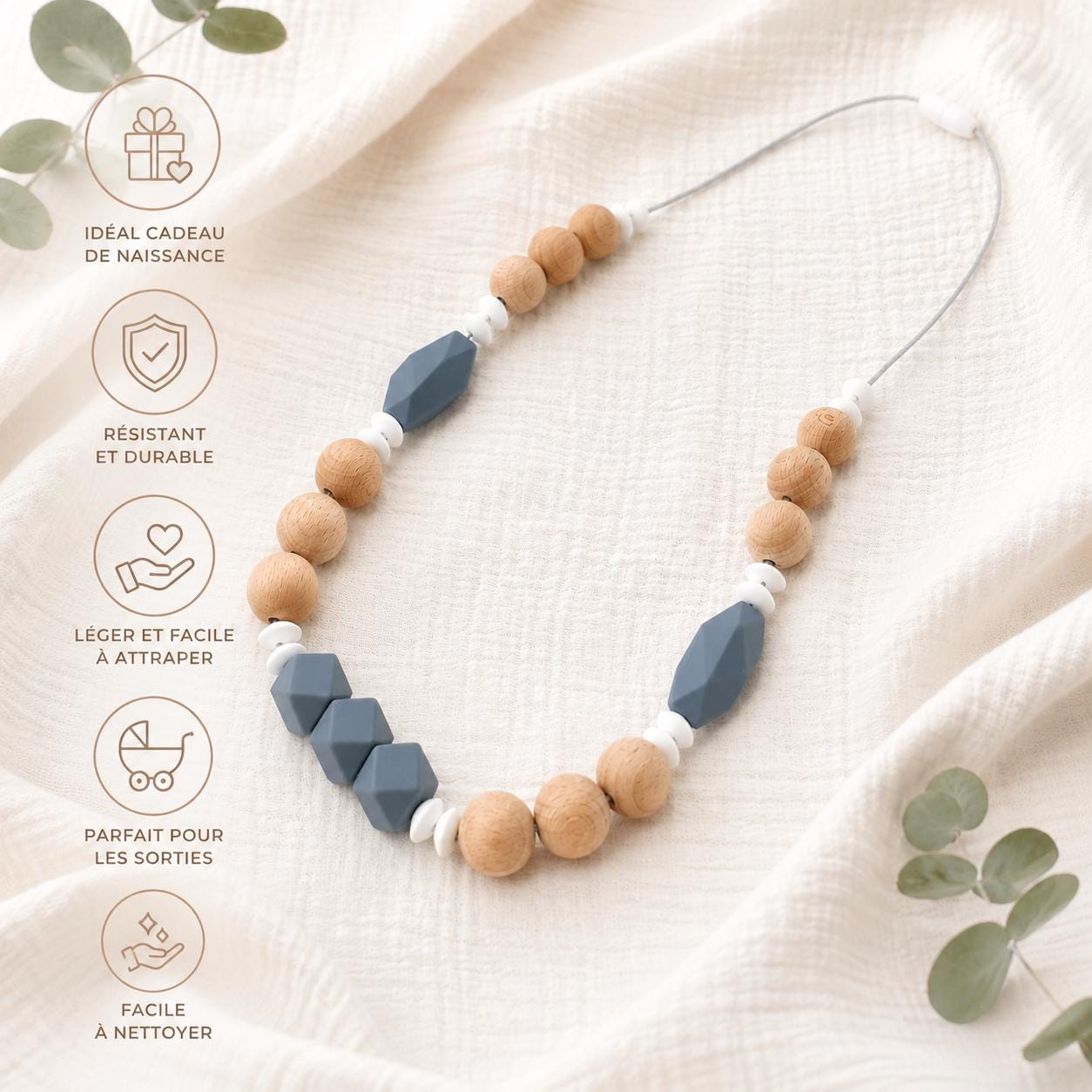 Collier d’allaitement Julia – silicone et bois – vue 4