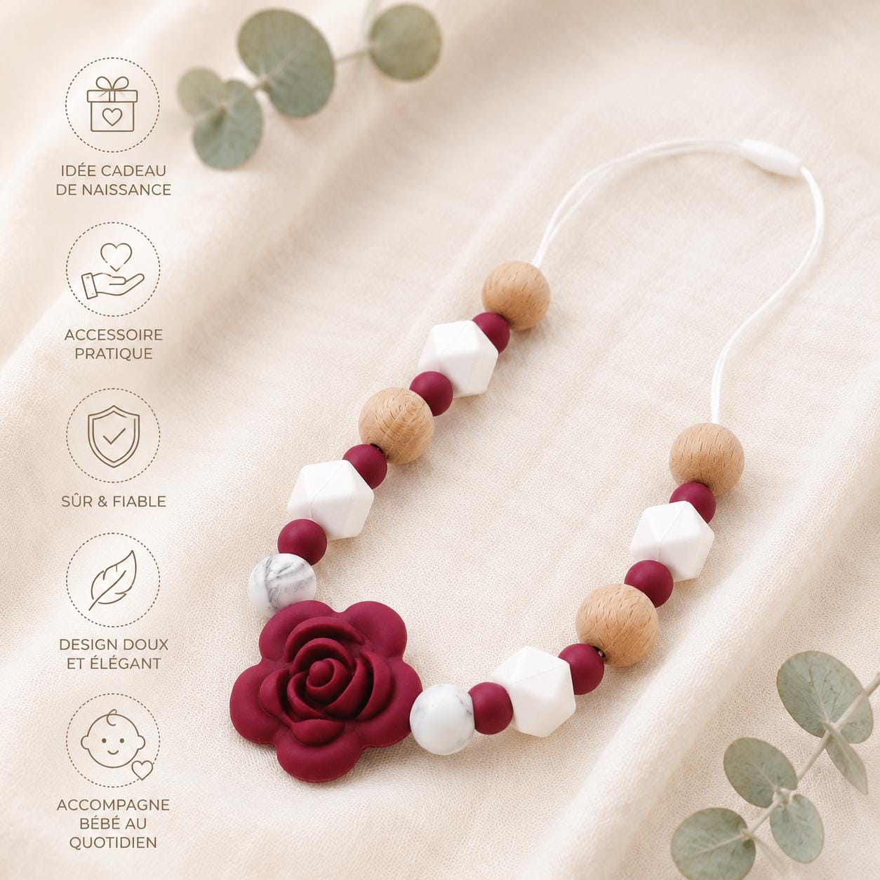 Collier d’allaitement Stella – silicone et bois – vue 4
