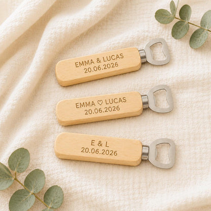 Décapsuleur mariage personnalisé en bois – cadeau invité – vue 6