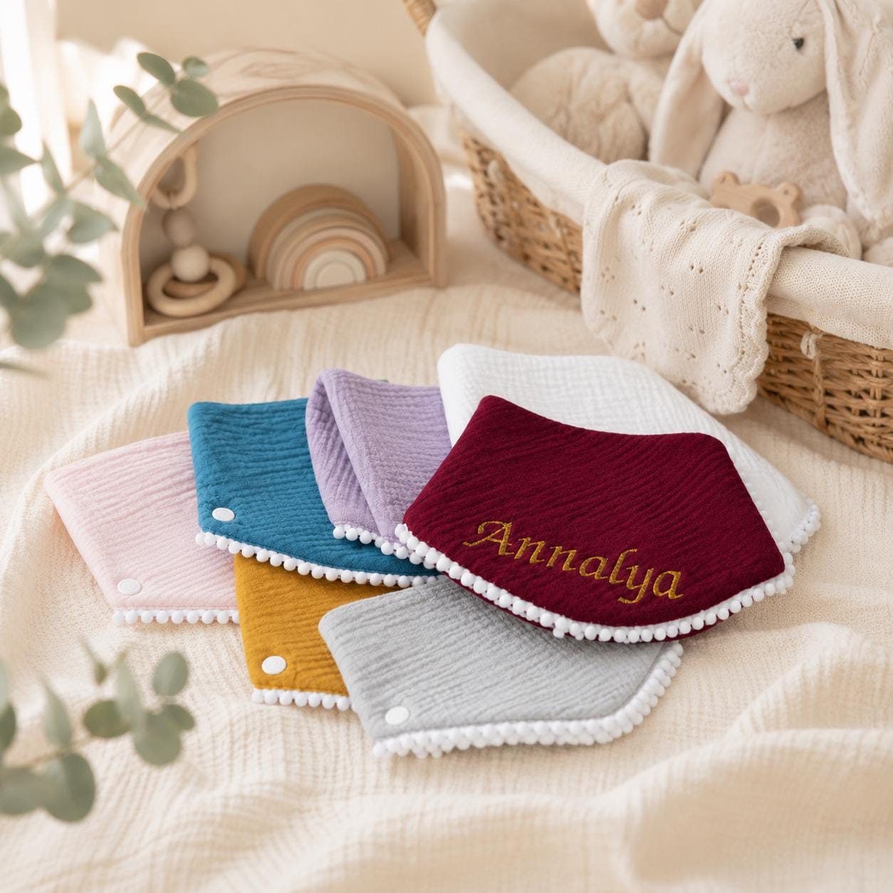 Bavoir bébé personnalisé en double gaze de coton – vue 4