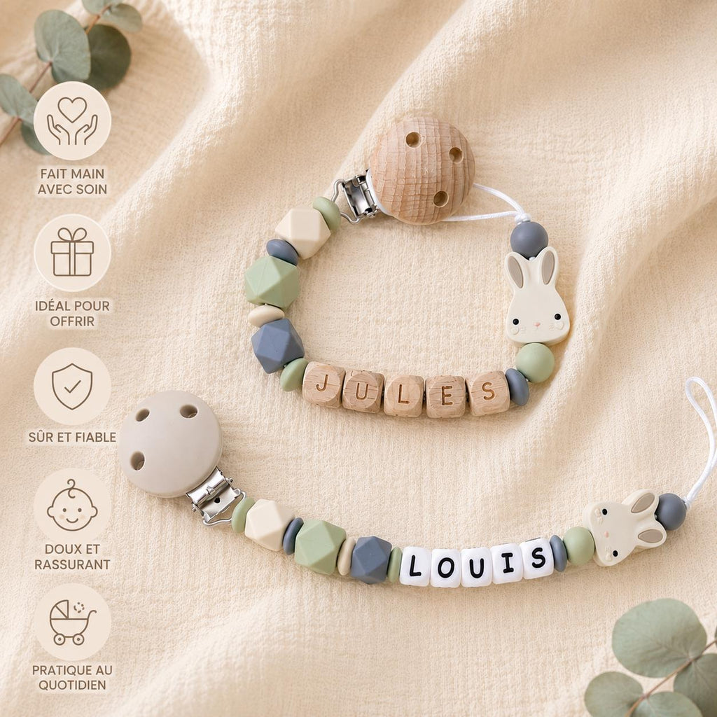 Attache sucette personnalisée lapin doux – silicone – vue 5