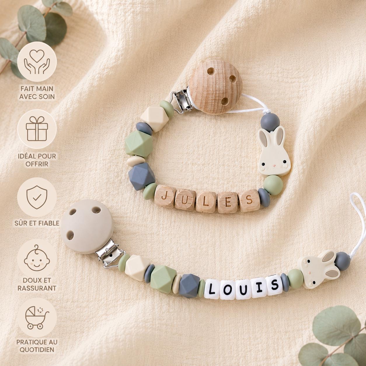 Attache sucette personnalisée lapin doux – silicone – vue 5