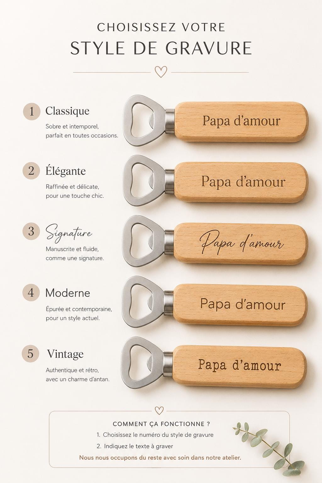 Décapsuleur mariage personnalisé en bois – cadeau invité – vue 9
