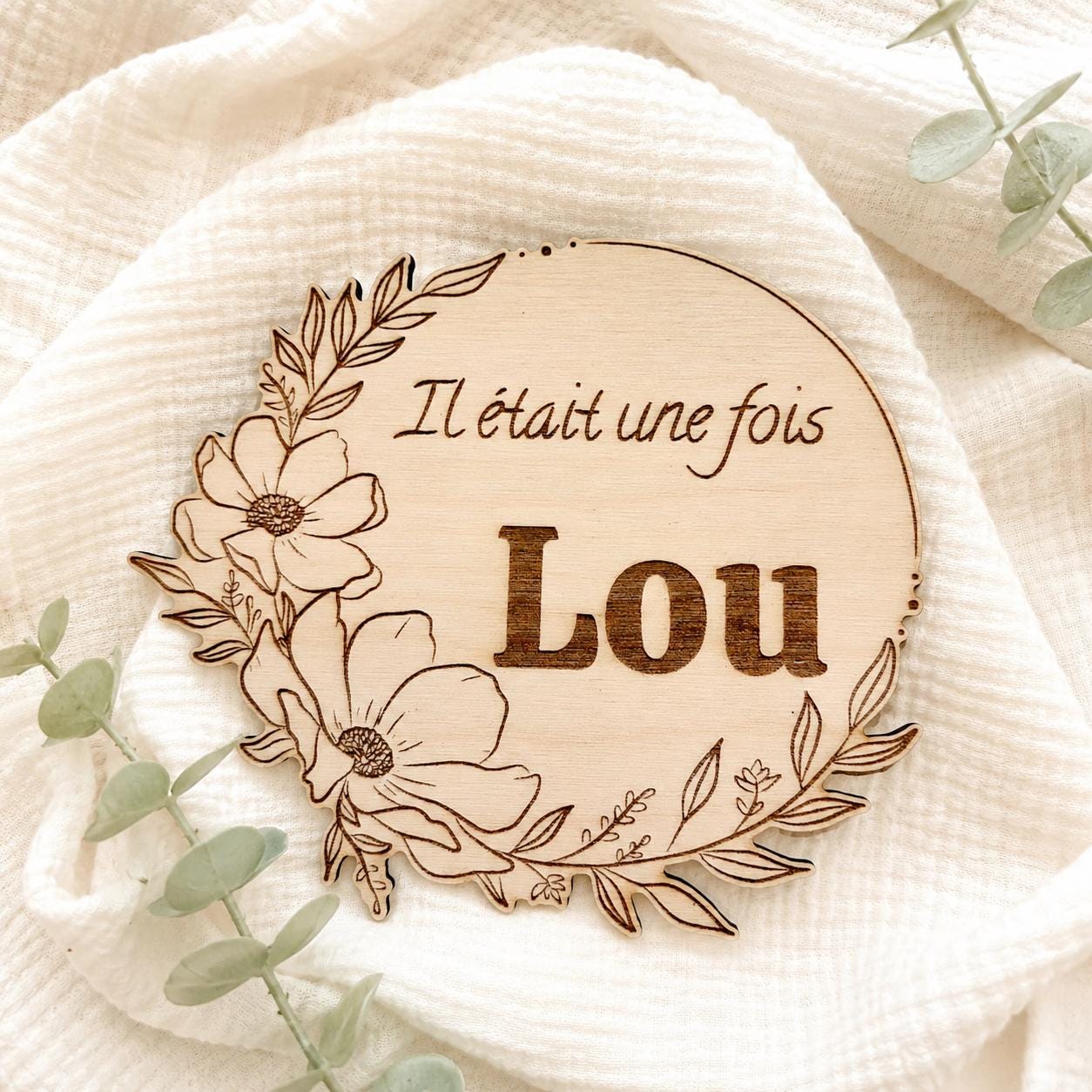 Carte naissance personnalisée en bois – prénom et message – photo principale