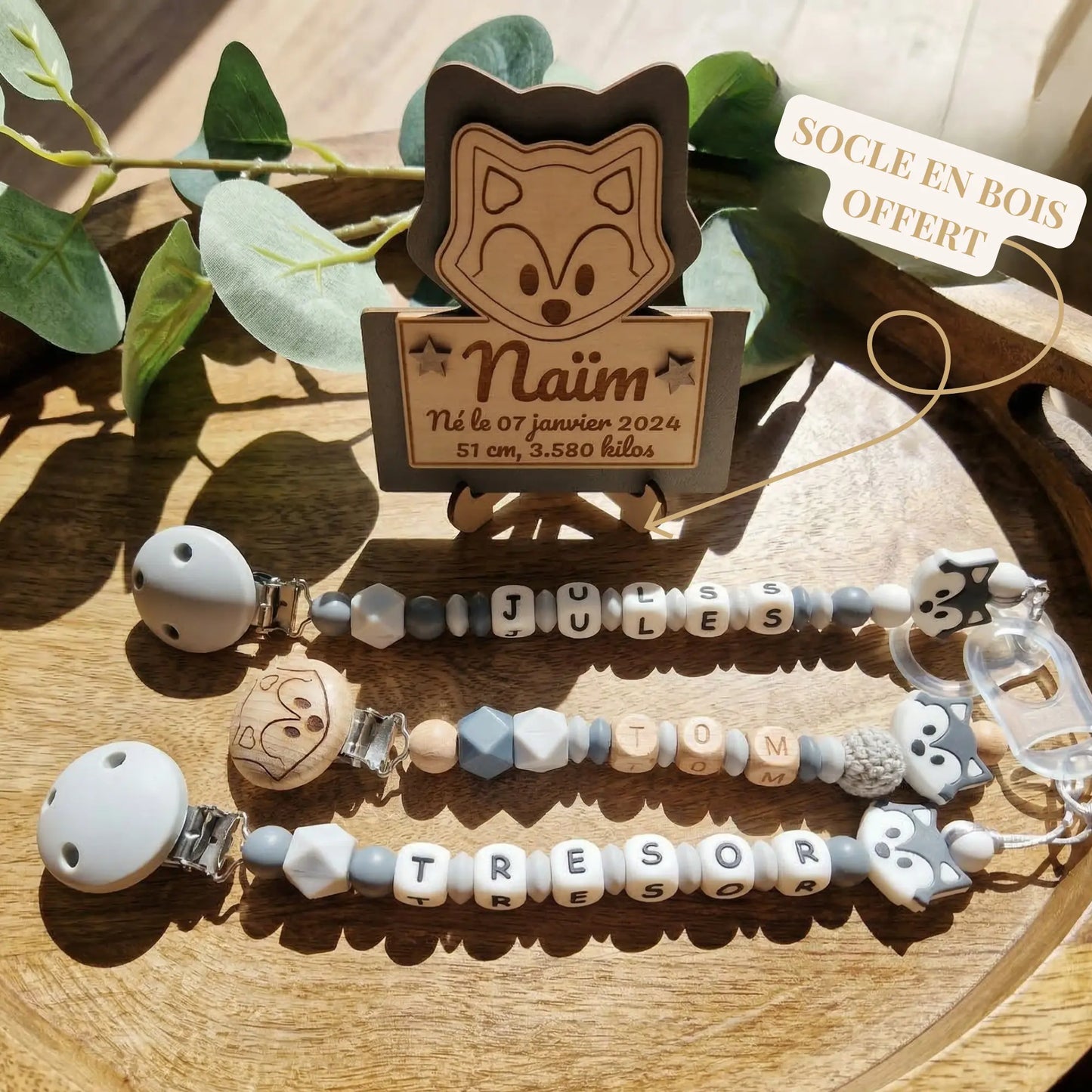 Plaque de naissance loup personnalisée en bois – vue 6