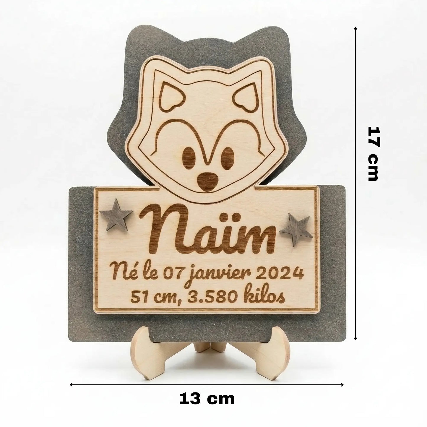 Plaque de naissance loup personnalisée en bois – dimensions du produit