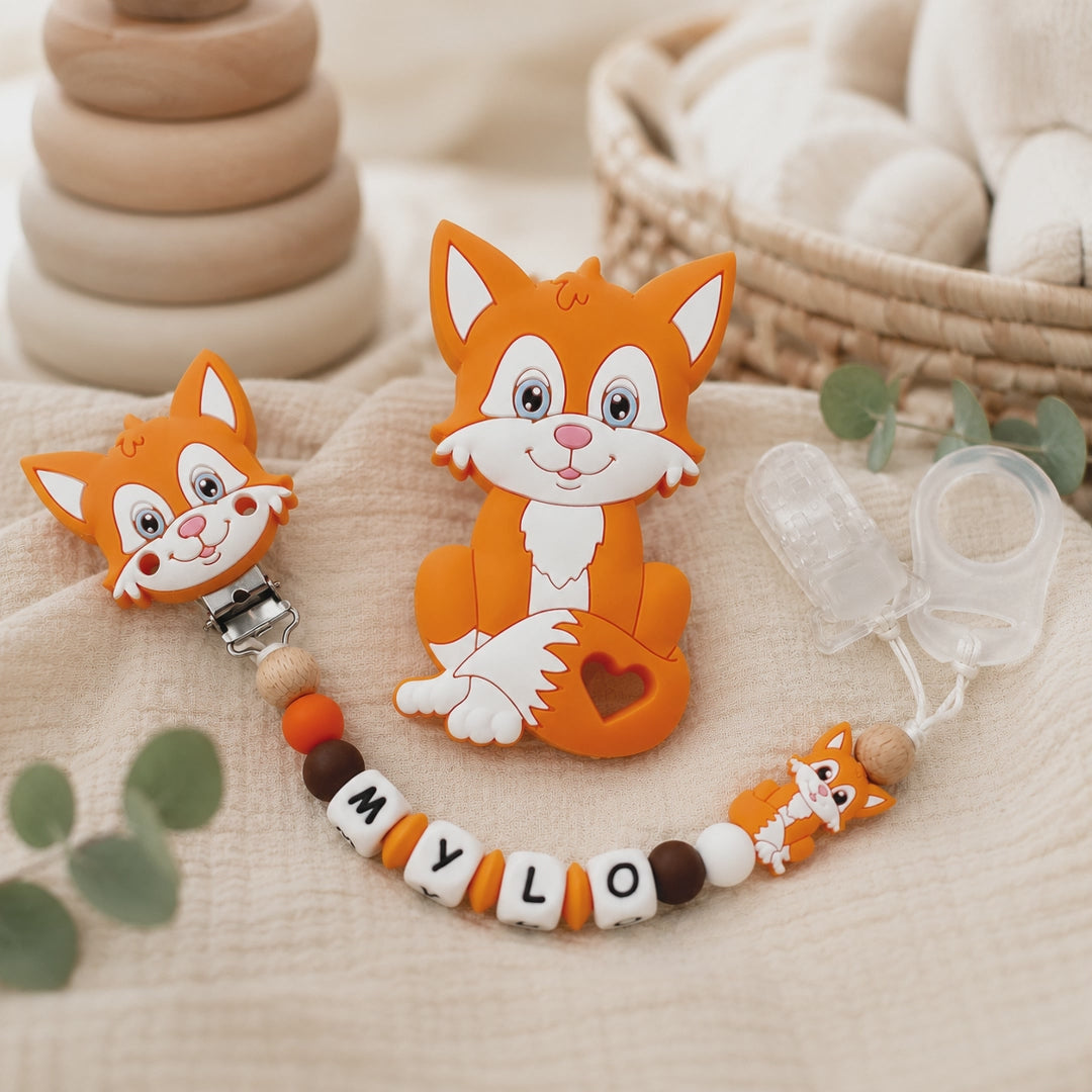 Attache sucette personnalisée chat gris ou orange – silicone