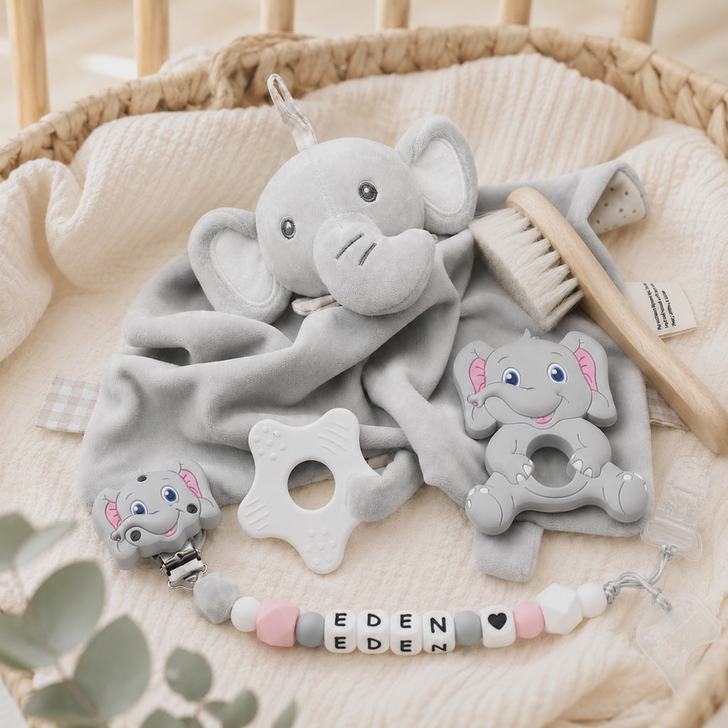 Coffret naissance personnalisé éléphant – 4 pièces