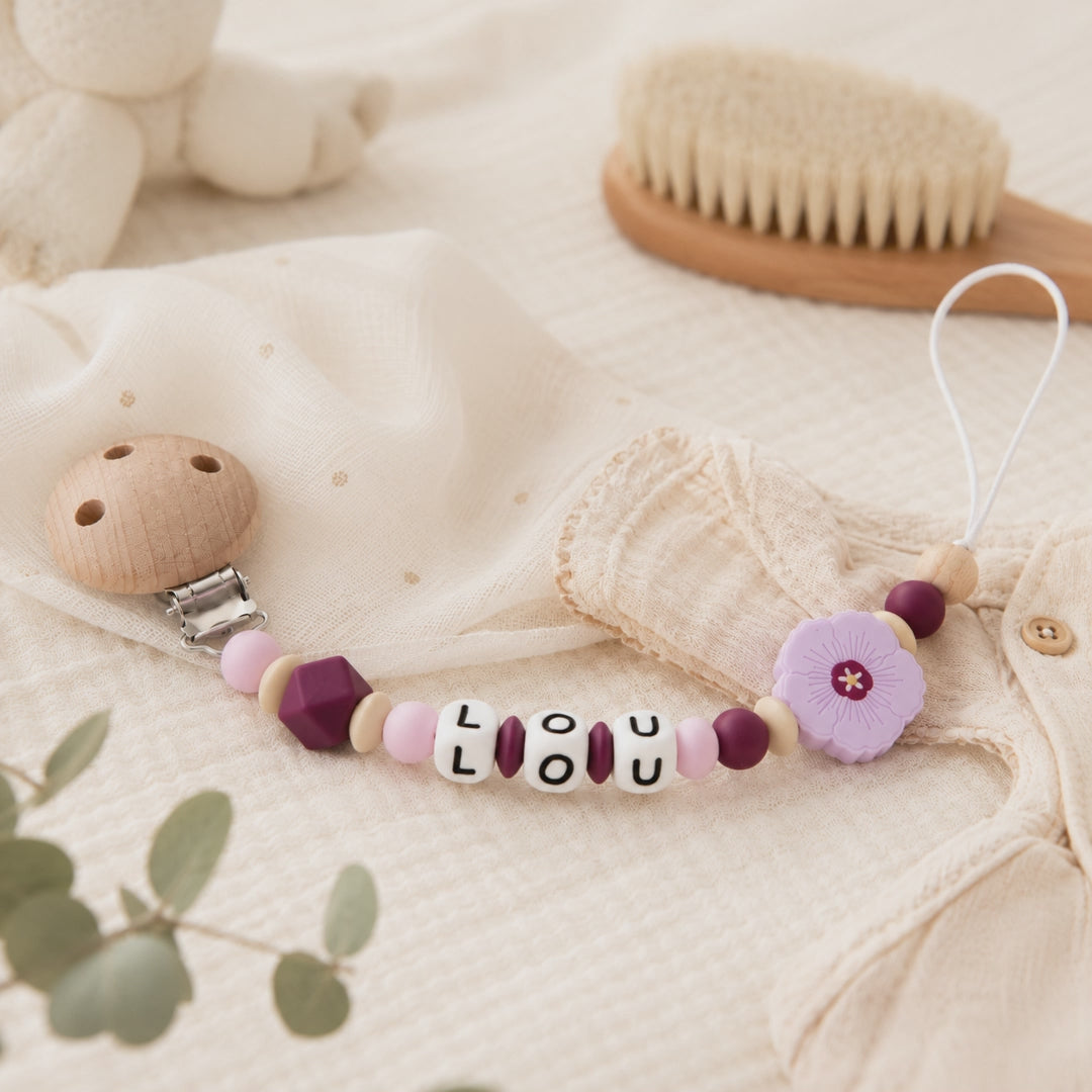 Attache sucette personnalisée fleur moderne – silicone