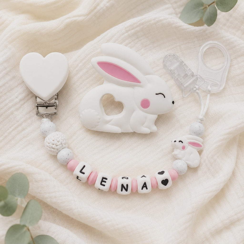 Attache sucette personnalisée lapin – silicone