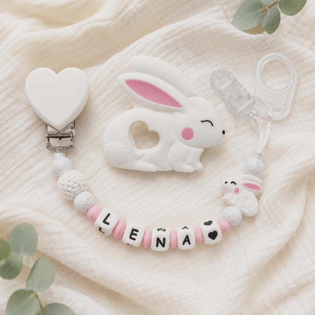 Attache sucette personnalisée lapin – silicone