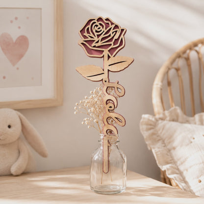 Rose éternelle personnalisée en bois gravé