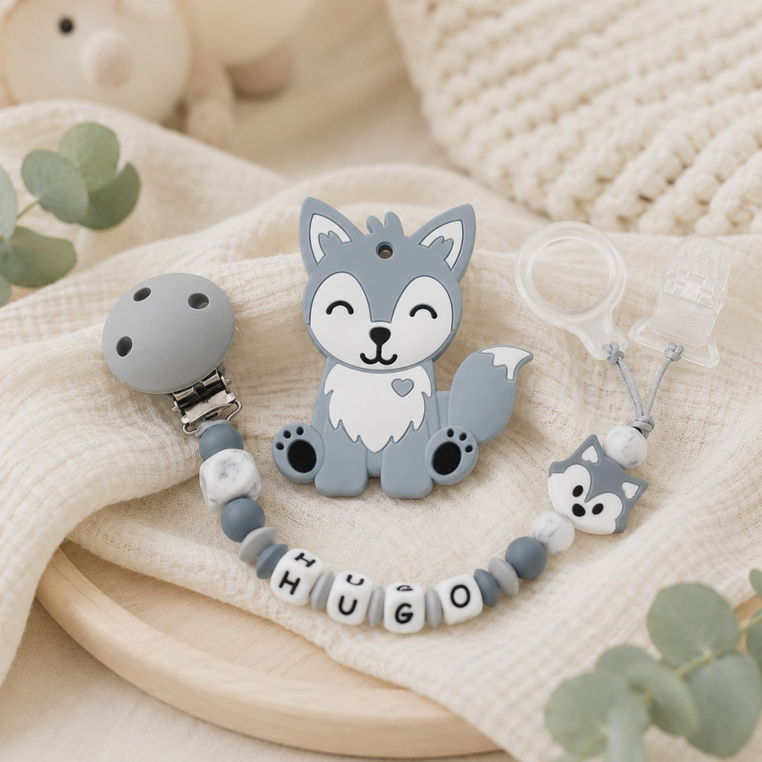 Attache sucette personnalisée Loup – silicone