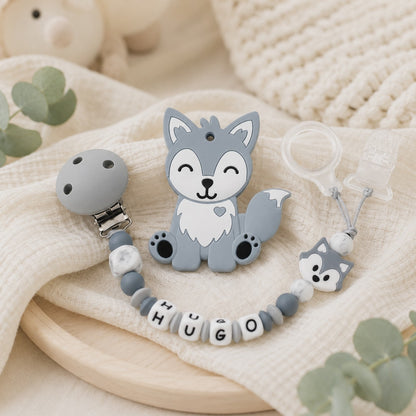 Attache sucette personnalisée Loup – silicone