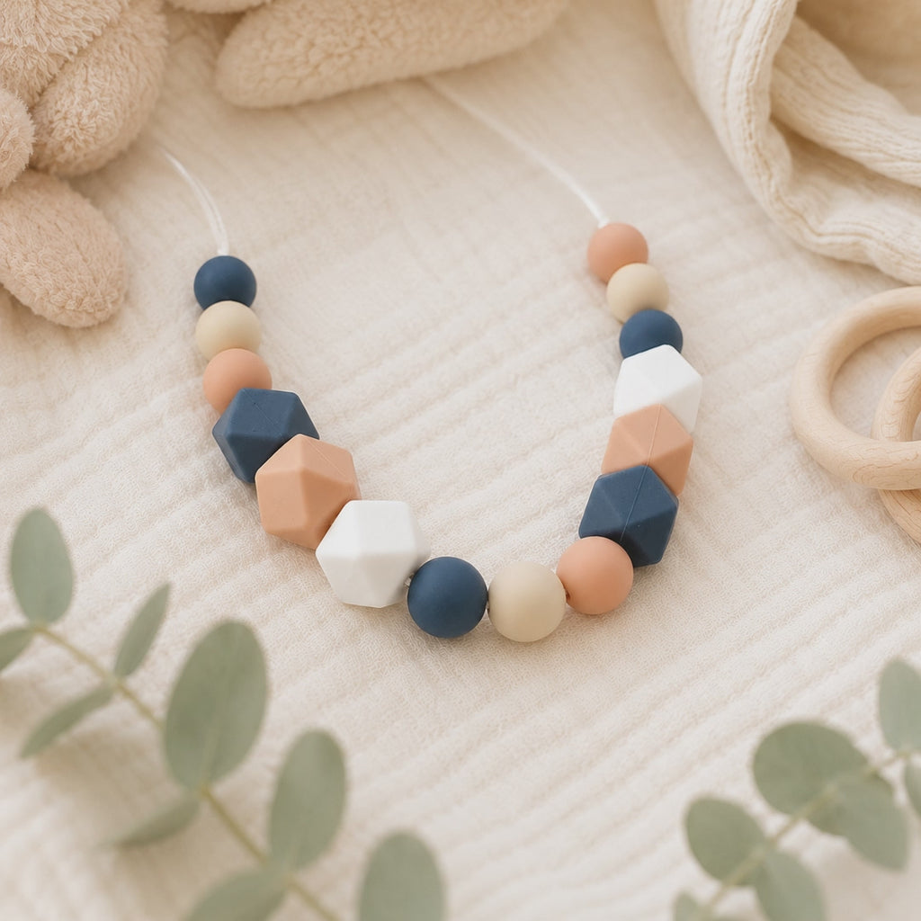 Collier d’allaitement Léa – gris, blanc et pêche