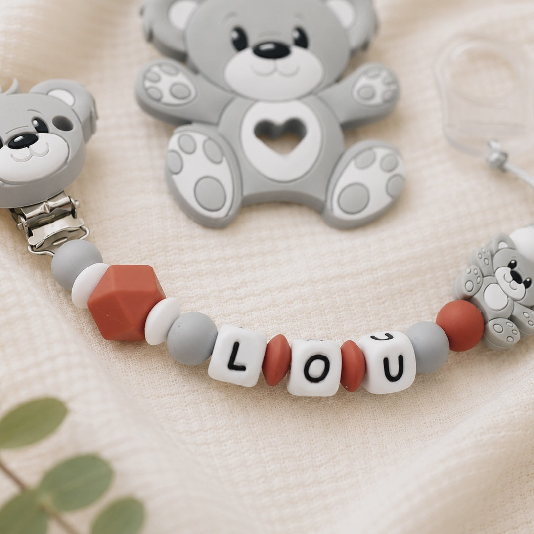 Attache sucette personnalisée ourson – silicone