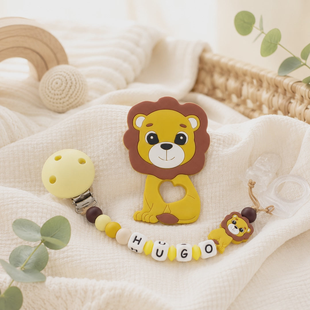 Attache sucette personnalisée lion – silicone